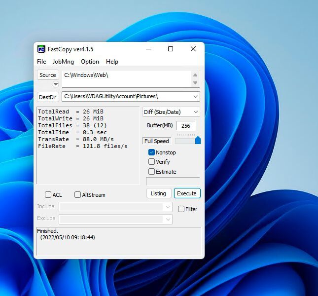 FastCopy kopiert Dateien nach dem Anklicken von „Execute“. (Bild: Joos (Screenshot))