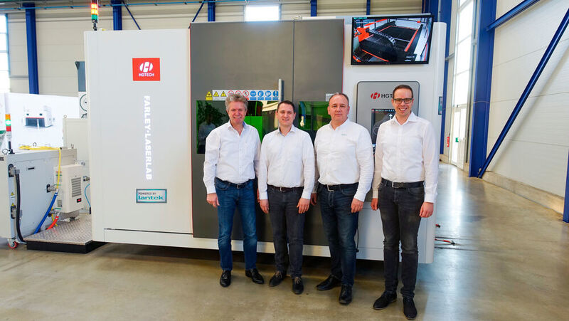Erfolgreiche Zusammenarbeit (von links): Harald Kunz und Tobias Kersten von Xteg, Matthias Rolf von Lantek und wieder von Xteg Michael Heiner. (Lantek)