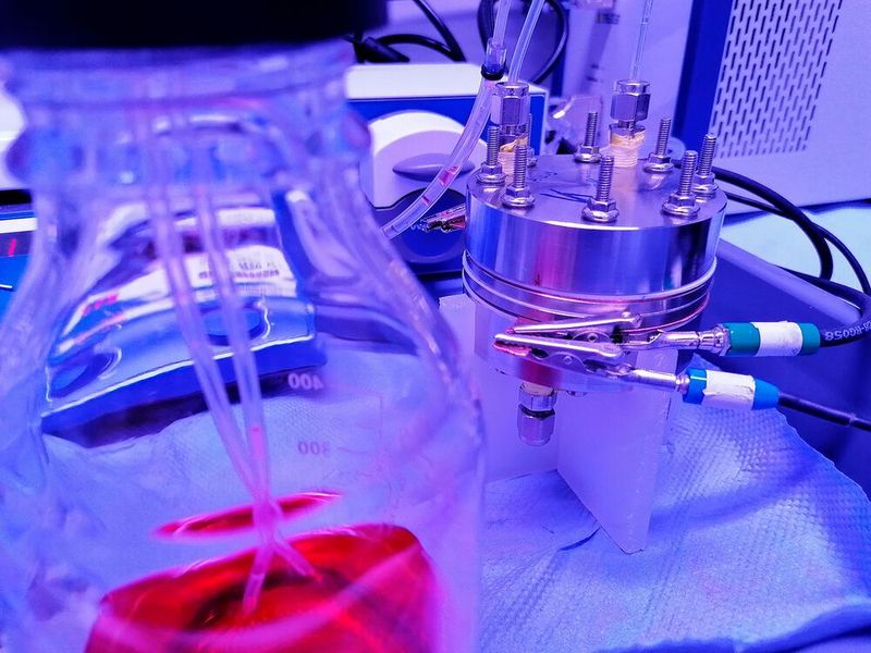 The electrochemical reaction cell has the potential to be transferred from small laboratory scale to industrial scale. (Fraunhofer Umsicht/Alina Gawel)