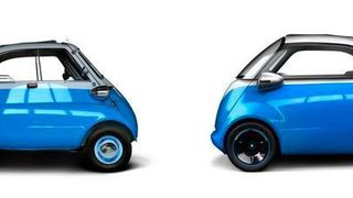 Alt trifft neu: Der Microlino (rechts) mit einem 24-Ps-Elektromotor und 100 Kilometern Reichweite trifft die BMW Isetta mit einem 12 Ps-starken 250 Kubikzentimeter-Motor. (Micro Mobility)