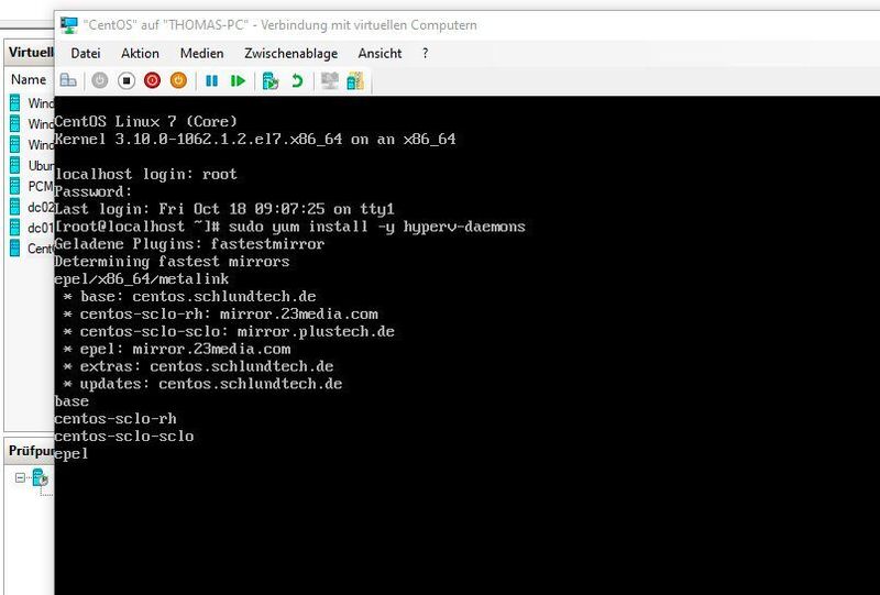 Im Anschluss können die Hyper-V-Tools heruntergeladen und installiert werden. Das erfolgt mit „sudo yum install -y hyperv-daemons“. (CentOS / Microsoft / Joos)