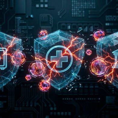 Quantenangriffe bedrohen die kryptografischen Schutzschilde von Finanz-, Gesundheits- und Regierungssektor gleichermaßen. Klassische Verschlüsselung versagt unter Quantendruck, hybride Post-Quantum-Kryptografie soll sie ersetzen. (Bild: Gemini / KI-generiert)