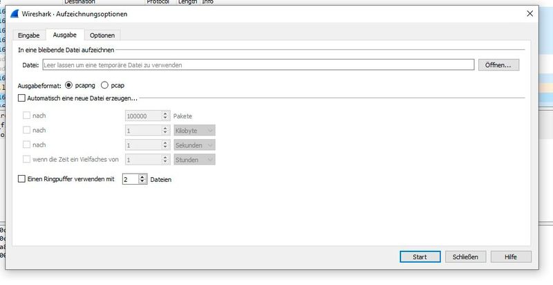 Festlegen der Speicheroptionen in WireShark. (Bild: Joos / WireShark)
