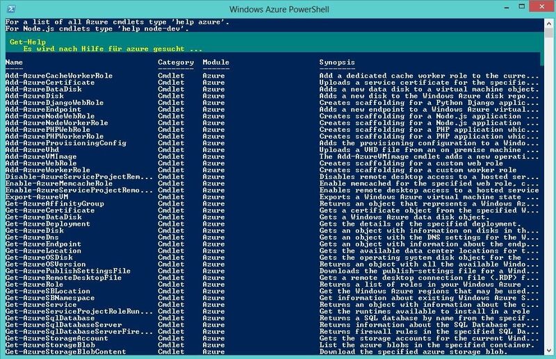 Nach der Installation der PowerShell-Erweiterung von Windows Azure starten Administratoren die PowerShell über die neue Verknüpfung Windows Azure PowerShell oder sie importieren die CMDlets mit Import-Module Azure. Anschließend stehen die Befehle zur Verfügung. (Bild: Microsoft)