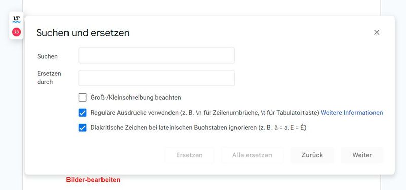 Reguläre Ausdrücke in Google Docs verwenden. (Bild: Joos - Google)