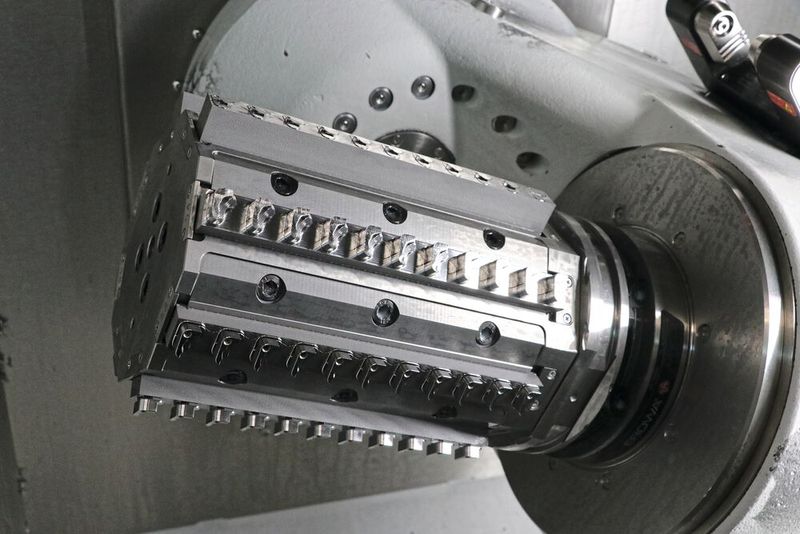 Für Kleinteile wie Sicherungsdrehteile in Daumennagelgröße nutzt Bix’n Andy Erowa-ITS-Paletten mit 148 Millimeter Durchmesser. Auf dieser kommt eine selbstentwickelte, achtseitige Vorrichtung zum Einsatz. Je nach Bauteilgröße kann sie zwischen 72 und 160 Einzelteile aufnehmen. (Bild:  Kern Microtechnik / Erowa)