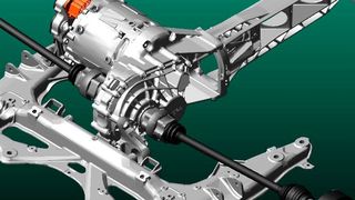 Die Grafik zeigt ein Mehrkörpersimulationsmodell eines elektrischen Antriebsstrangs. (Bild: Fraunhofer LBF)