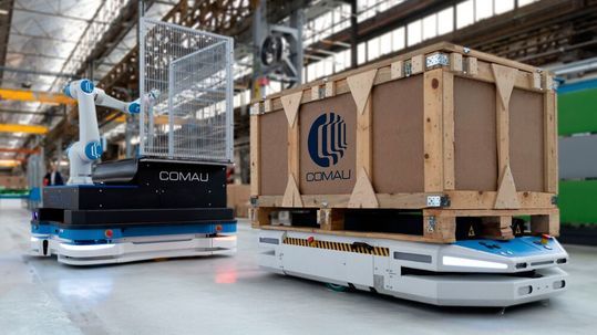 Comaus „MyCo“- und „MyMR“-Familien kollaborativer und autonomer mobiler Roboter bieten präzise, zuverlässige und kostengünstige Möglichkeiten der Automatisierung für Unternehmen jeder Größenordnung.(Bild:  Comau)