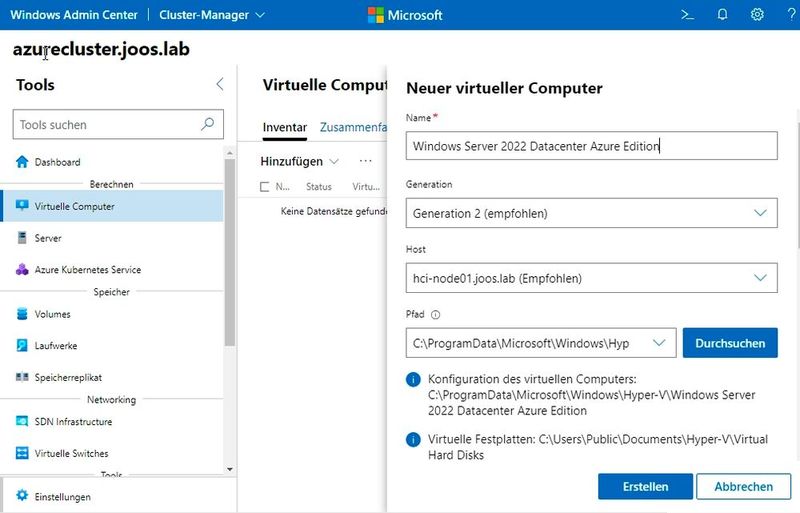 Konfigurieren von virtuellen Servern im Windows Admin Center direkt in Azure. (Bild: Joos | Microsoft)