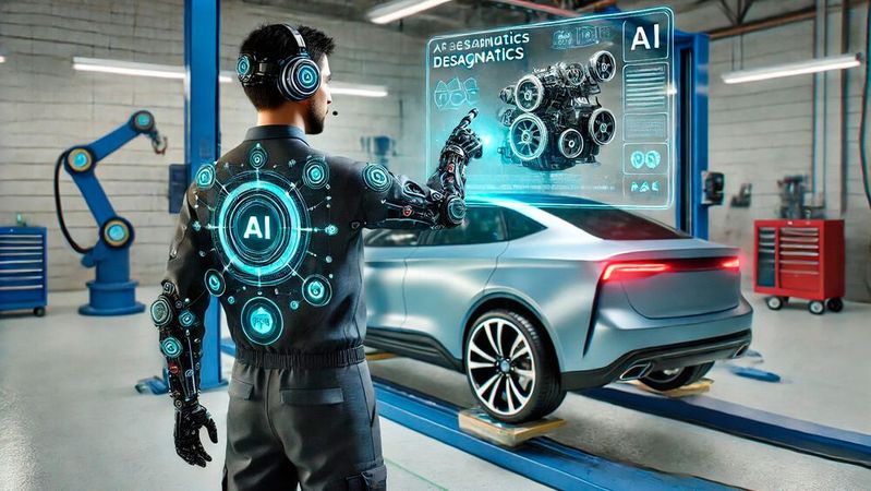 Die Möglichkeiten der KI-Anwendungen in der Autowerkstatt wächst. Betriebe sollten jedoch ihre Mitarbeiter darin qualifiziert schulen, rät der ZDK und verweist auf die neue KI-Verordnung der EU. (Bild:  KI-generiert)