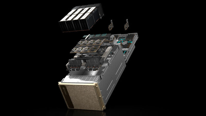 Das Nvidia-Serversystem DGX H100 ist mit acht H100-GPUs bestückt, die via NVLink verbunden sind. (Nvidia)