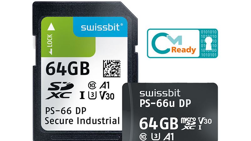 Swissbits neue Speicherkarten der PS-66(u)-DP-Serie sind für den Einsatz der CodeMeter-Technologie von Wibu-Systems geeignet.(Bild:  Swissbit)