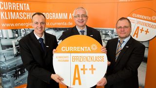 v. l. n. r.: Frank Schulze, verantwortlich für das neue Energiemanagement-System von Currenta, Geschäftsführer Dr. Joachim Waldi und Projektleiter Theodor Gerhard Bonkhofer freuen sich über eine CO2-Einsparung von über 200.000 t beim Currenta-Klimaschutzprogramm A++. (Bild: Currenta)