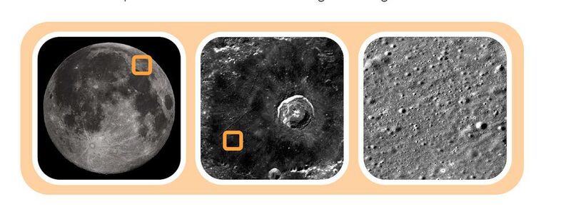 Geplante, erste Mission des Peregrine Lunar Landers 2019: Das Ziel auf dem Mond ist Lacus Mortis (45°N 25°E), eine Basaltebene in der nordöstlichen Region des Mondes. Ein
Plateau dient als Ziellandungsort. Nur bei der ersten Mission zum Mond ist Peregrine selbst sekundäre Nutzlast einer kommerziellen Trägerrakete. Dies ermöglicht eine kostengünstige erste Mission mit 35 kg Nutzlast.  (Astrobotic Technology)