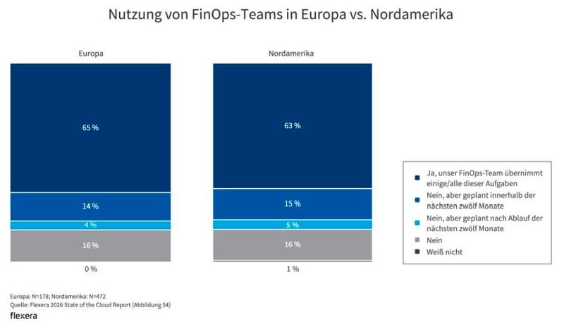 Europa hat in Sachen FinOps aufgeholt und entsprechende Teams etabliert. (Bild: Flexera)