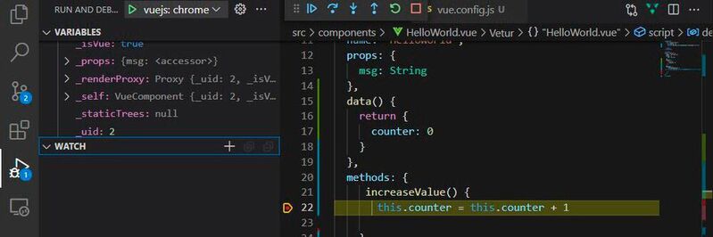 Debugging einer Vue-Anwendung in Visual Studio Code.