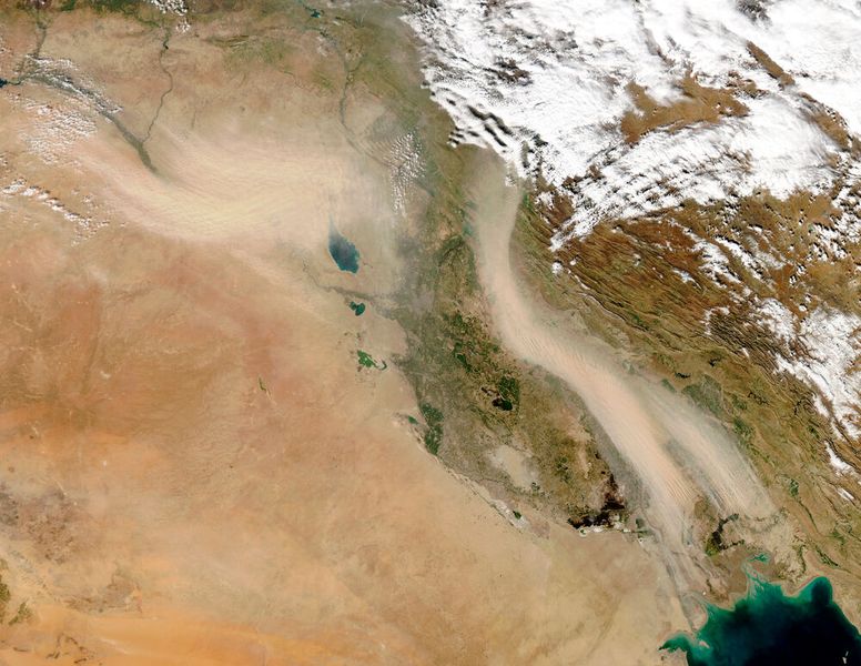Sandsturm im Irak. (Aufnahme vom 20. Februar 2016) (Bild: NASA image by Jeff Schmaltz.)