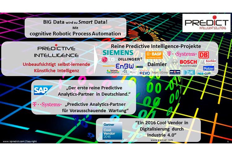 Die IS Predict GmbH bietet mit ihrer selbst-lernenden KI eine Softwarelösung für Predictive Maintenance. So lassen sich Ausfälle frühzeitig vorhersagen, wie beispielsweise bei der DB Cargo bis zu drei Wochen im Voraus. Dabei konnten sich die Predictive Intelligence Solutions bereits bei komplexen, dynamischen Prozessen ihre Zuverlässigkeit unter Beweis stellen. Zudem sind die Lösungen skalierbar, da Data Scientist-Arbeiten teil-automatisiert werden. Somit gestaltetet sich der „roll out“ ist einfach und günstig. (Bild: IS Predict)