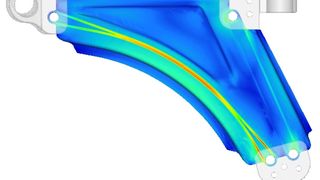Spannungen am Querlenker beim Lastfall „Bremsen Linkskurve“. (Bild: Fraunhofer LBF)