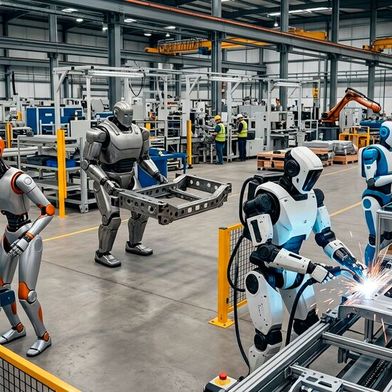 Humanoid robots in industry: Despite impressive progress, many systems are still in the pilot phase. (Image:AI-generated)