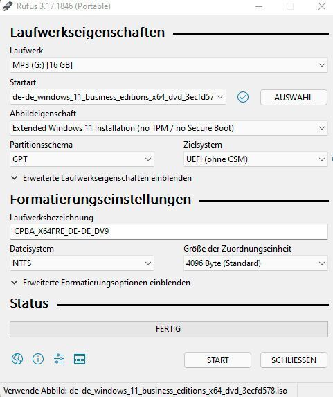 Rufus hilft dabei einen Windows 11-Installationsdatenträger ohne TPM-Überprüfung zu erstellen. (Joos / Pete Batard)