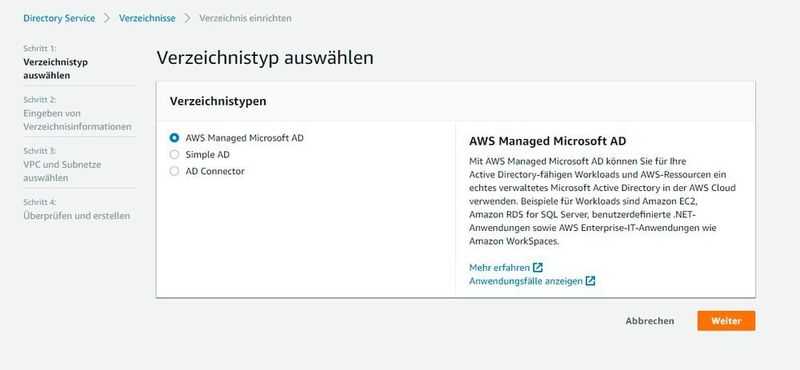 Das verwaltete Active Directory ermöglicht das Erstellen eines cloudbasierten Active Directory in AWS. Die Domänencontroller müssen nicht selbst verwaltet werden. (Joos / AWS)