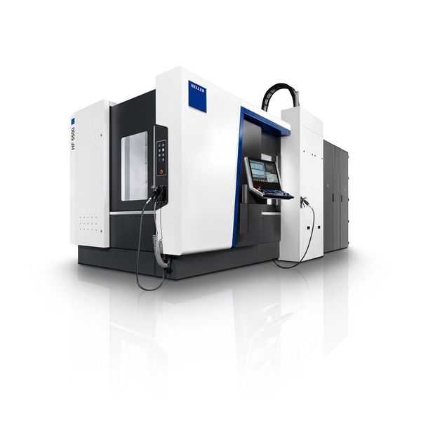 Die HF 5500, ein universelles 5-Achs-Bearbeitungszentrum für kürzeste Span-zu-Spanzeiten: mit der Heller spezifischen horizontalen Spindel für schnelle Werkzeugwechsel und kurze Nebenzeiten in Verbindung mit der fünften Achse im Werkstück. (Heller)