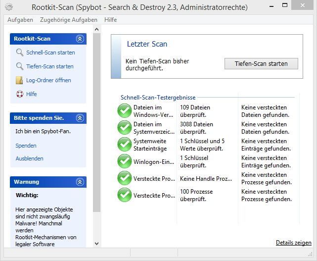 Spybot Search&Destroy kann alle Arten von Schädlingen entfernen.