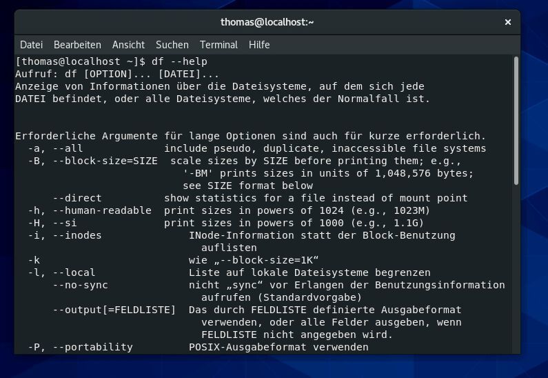 Der Befehl df steht in CentOS und Ubuntu zur Verfügung. (Joos (Screenshot))