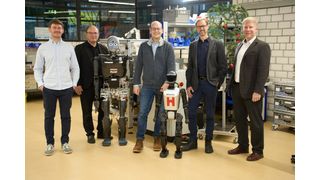 Freuen sich auf die interdisziplinäre Zusammenarbeit (von links): Prof. Dr. Christian Reich, Prof. Dr. Axel Sikora, Prof. Dr. Janis Keuper, Prof. Dr. Stefan Hensel und Prof. Dr. Wolfgang Bessler. (Bild: Alexander Weigand - Hochschule Offenburg)