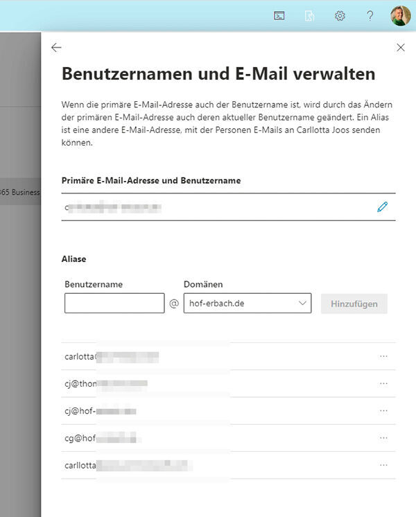Anlegen von E-Mail- Aliasen in Microsoft 365. 