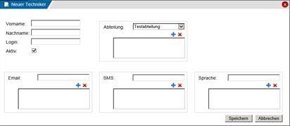 „Techniker-Menü“: Innerhalb dieses Menüs werden aktive oder inaktive Techniker angelegt oder verwaltet. Eine LDAP-Integration übernimmt Techniker-Daten automatisch aus dem Active Directory und zeigt die „Neuen“ auch explizit an. Weitere Übersichten geben außerdem Auskunft, in welchen Gruppen sich die Techniker befinden oder welche Benutzerrollen zugedacht wurden. (iQSol)