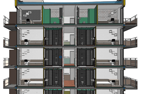 (Schnitt durchs Modell: Schwesternwohnheim Nonnenbuckel.  Bild: JSB Architekten, Stuttgart)