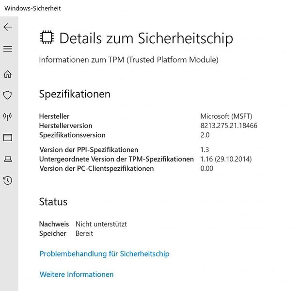 Anzeigen der Daten zum TPM-Chip in Windows Server 2022. Dieser ist wichtiger Bestandteil der Secured Core-Funktionen von Windows Server 2022. (Microsoft / Joos)
