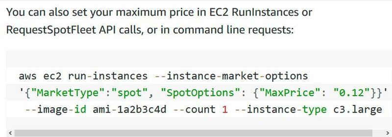 In diesem Beispiel wird Code verwendet, um einen Maximalpreis für Spot-Instances festzulegen. (© AWS/Matzer)