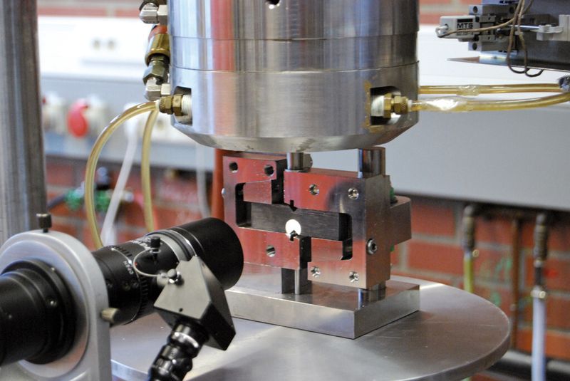 Hybride Werkstoffe werden am ILH geprüft und verarbeitet. Dabei kommt zum Beispiel für Dehnungsmessungen computergestützte optische Messtechnik zur Anwendung. (Bild ILH, Universität Paderborn)