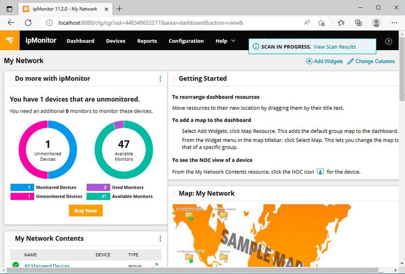 Das Dashboard von SolarWinds ipMonitor zeigt eine Übersicht an. (Bild: Joos - SolarWinds)
