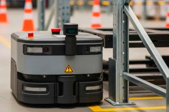 AMR mit einem an der Oberseite angebrachten ToF-Lidarmodul, das mithilfe von Laserimpulsen für die notwendige Beleuchtung sorgt.(Bild:  Texas Instruments)