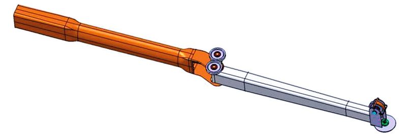 Konstruktion macht alles mit	 Weil die CFK-Auslegerarme sowohl gestreckt als auch geknickt positioniert werden können, musste einem Belastungsmix aus reiner Biegung und Biege-Torsion begegnet werden. (Bild: IFB Uni Stuttgart)