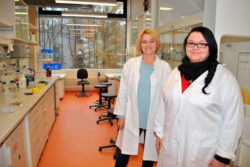 In ihrer aktuellen Studie ist es den Pharmazeutinnen Professor Alexandra K. Kiemer (l.) und Jessica Hoppstädter (r.) von der Universität des Saarlandes gelungen nachzuweisen, warum Kurkumin antientzündlich wirkt. (Claudia Ehrlich)
