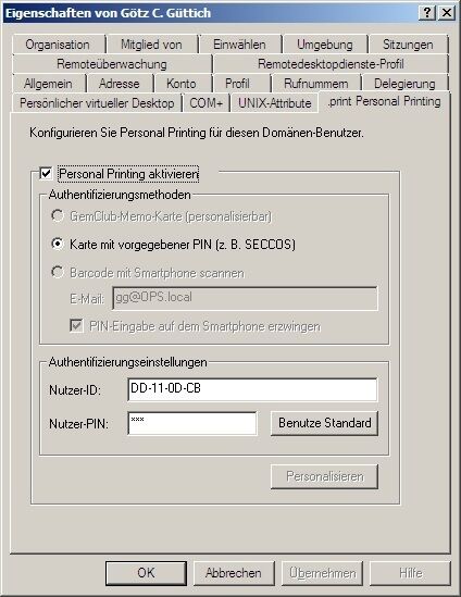 Der .print-Personal-Printing-Reiter innerhalb der Active-Directory-Benutzerverwaltung. (Archiv: Vogel Business Media)