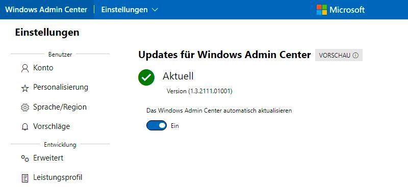 Das Windows Admin Center sollte immer auf dem aktuellen Stand sein. (Bild: Joos / Microsoft)