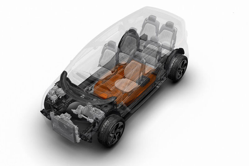 Der E-Antrieb des Chrysler Portal passt kompakt in den Vorderwagen, die Batterie in den Fahrzeugboden. (Chrysler)