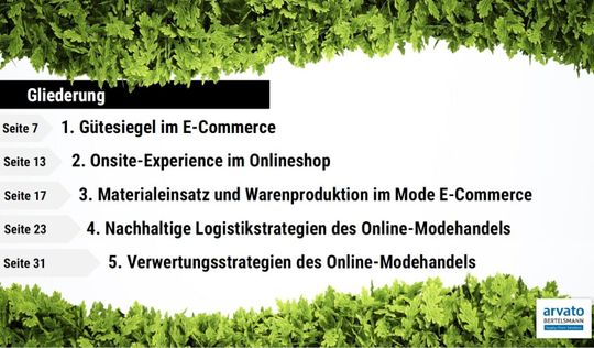 (Die Studie "Nachhaltigkeit im E-Commerce" enthält fünf Themenbereiche. (Bild: Arvato))