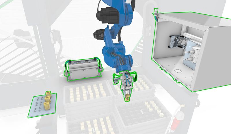 Mithilfe eines integrierten Kamerasystems erkennt der Robo seine Position. Er kann mit verschiedenen Greifern arbeiten oder für spezielle Bearbeitungsschritte ausgerüstet werden.  (Bild: Industrie-Partner)
