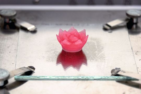 Pour démontrer qu'il est possible de produire de fines structures d'aérogel avec l'impression 3D, les chercheurs ont imprimé une fleur de lotus en aérogel. Pour démontrer qu'il est possible de produire de fines structures d'aérogel avec l'impression 3D, les chercheurs ont imprimé une fleur de lotus en aérogel.