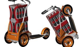 Das Kick-Trike ist ein Elektro-Dreiradroller mit Neigetechnik und hochklappbarem Trittbrett, das sich sowohl für den beruflichen Einsatz in Lager und Kommissionierung als auch für die private Nutzung eignen soll Bild: Constin (Archiv: Vogel Business Media)