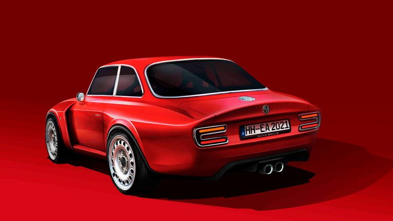 Die Restomod-Variante der schönen Bertone-Giulia wird auf 19-Zoll-Rädern stehen. (Bild: Emilia Auto)