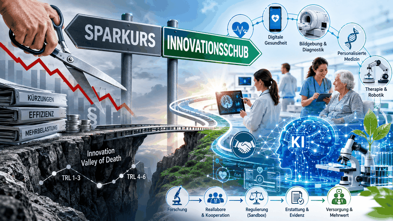Das acatech Themennetzwerk Gesundheitstechnologien fordert einen stärkeren Fokus auf medizintechnische Innovationen statt reiner Kostendämpfung.(Bild:  KI-generiert / G. Deußing)