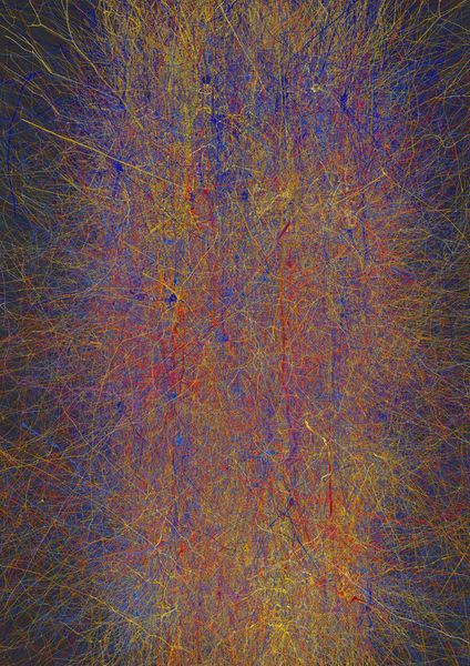 Simulation d'une colonne corticale. Ici l'activité de 50 % des cellules est montrée (autrement il y en aurait trop à afficher). (Image: EPFL)